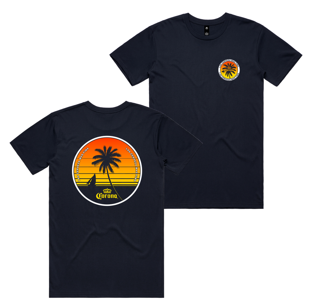 Club Corona Tee — Navy front & back