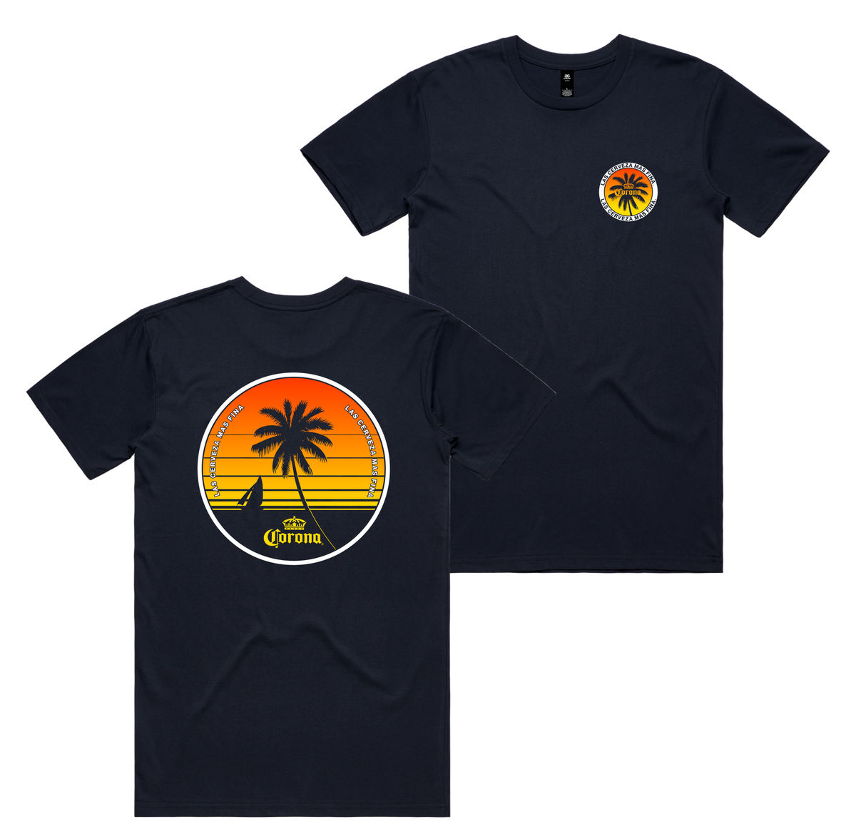 Club Corona Tee — Navy front & back