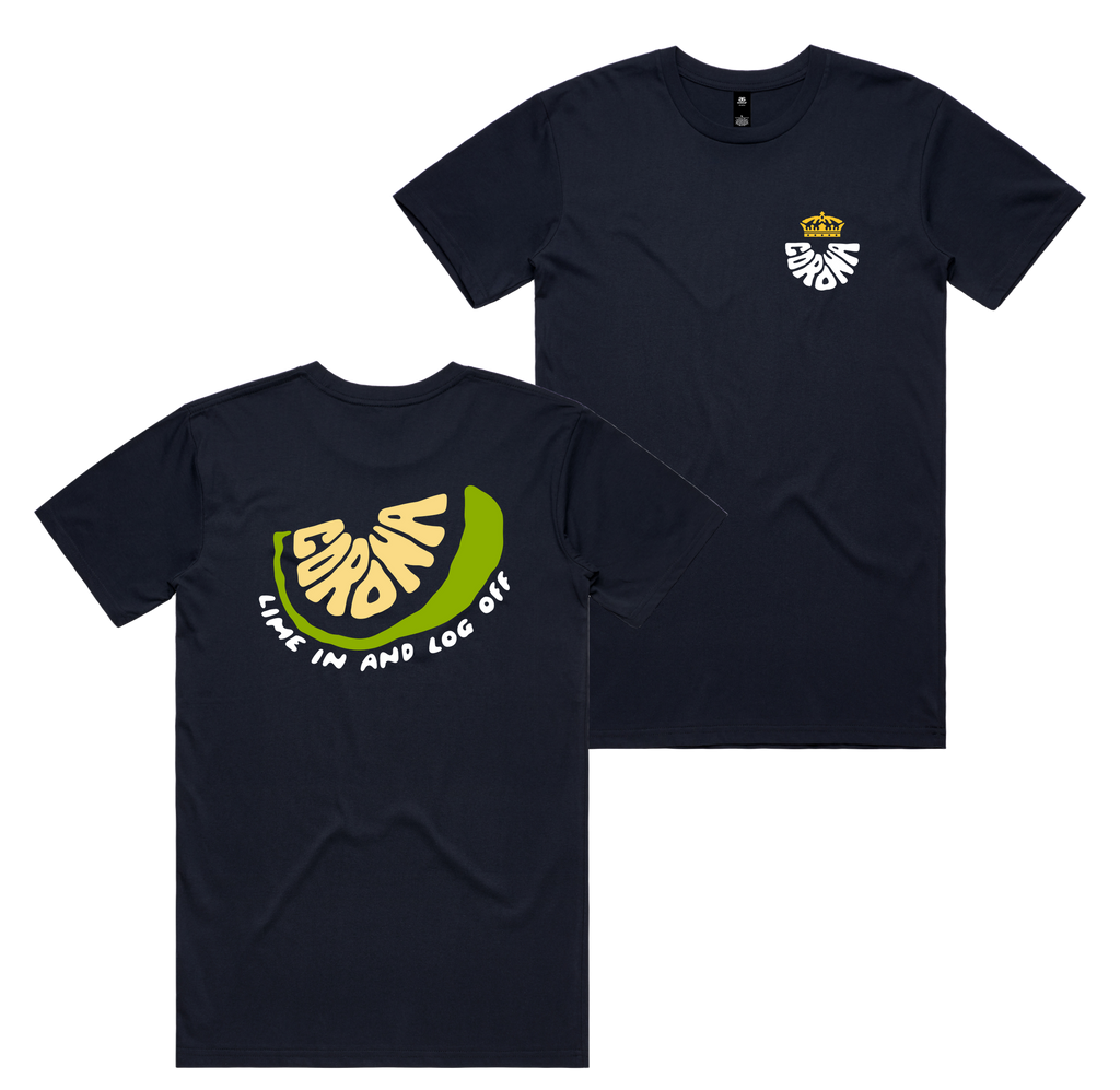 Lime Off Tee — Navy front & back