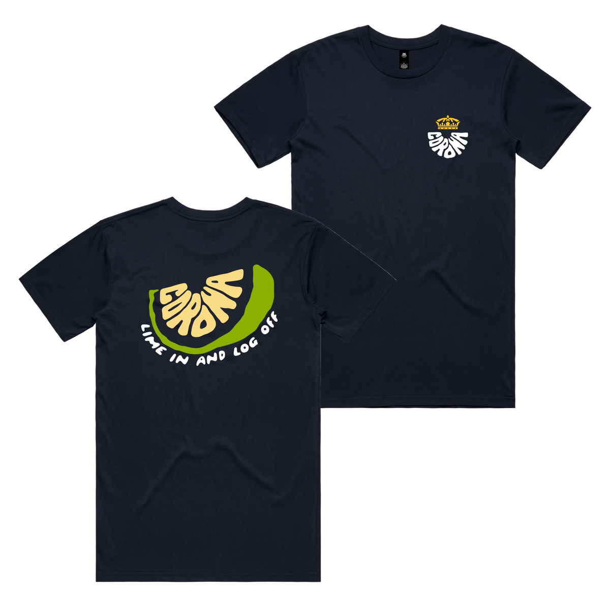 Lime Off Tee — Navy front & back