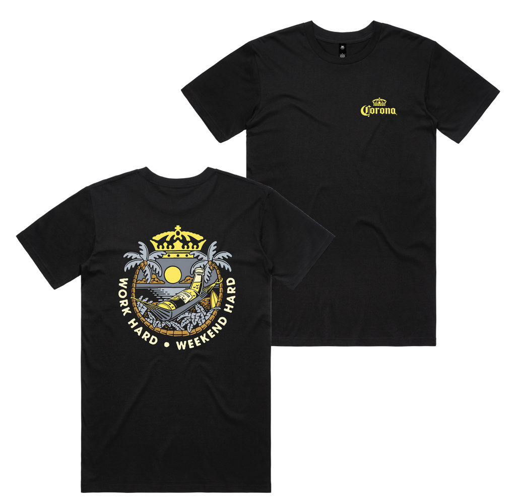 Weekend Hard Tee — Black front & back