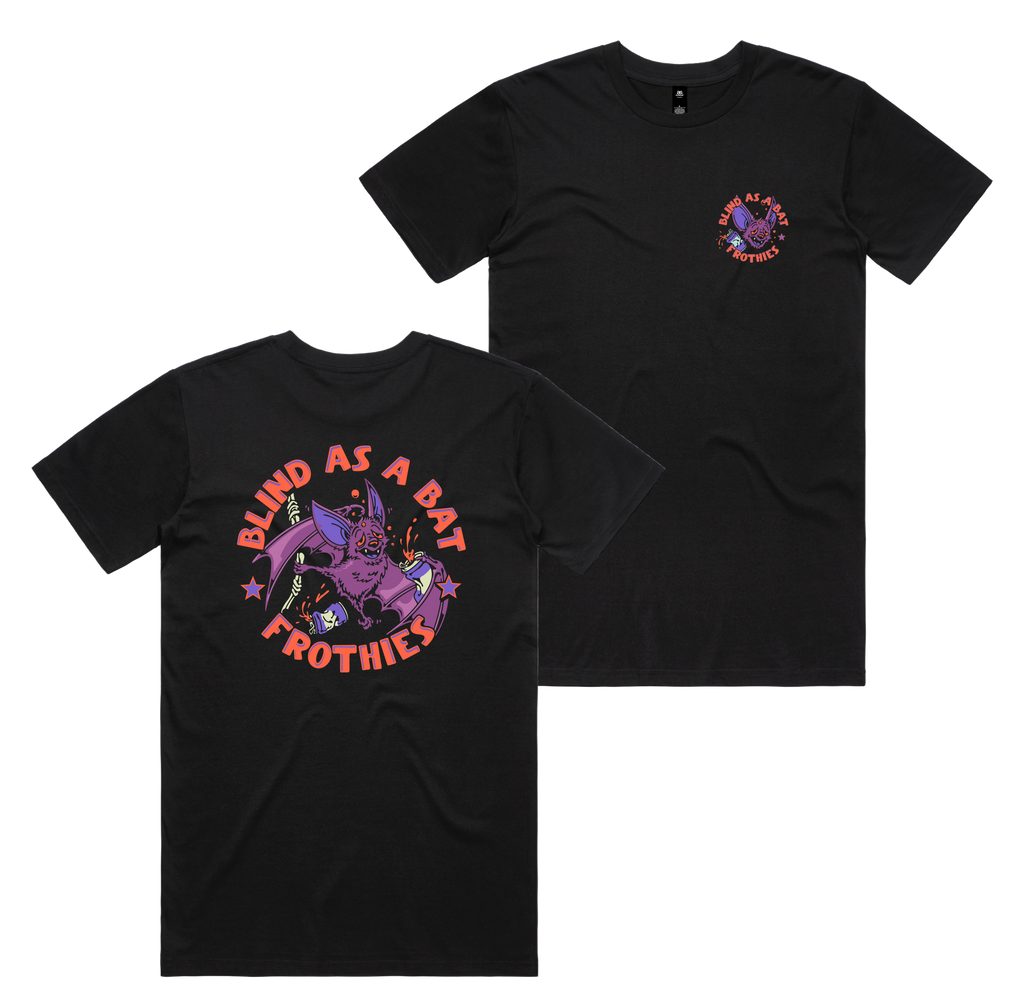 Blind As A Bat Tee — Black front & back