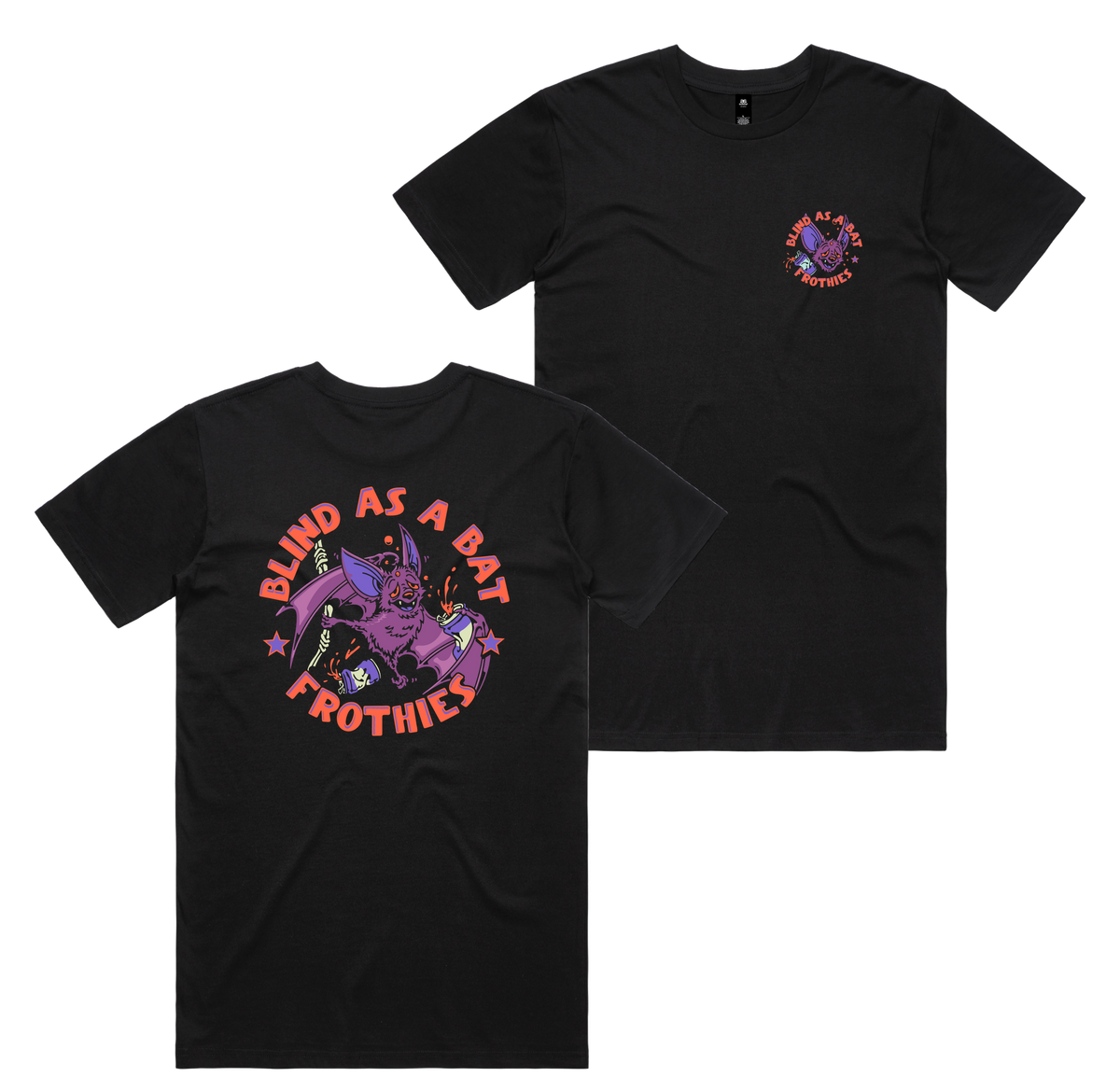 Blind As A Bat Tee — Black front & back