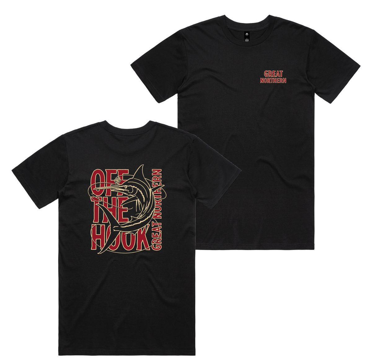 Off The Hook Tee — Black front & back