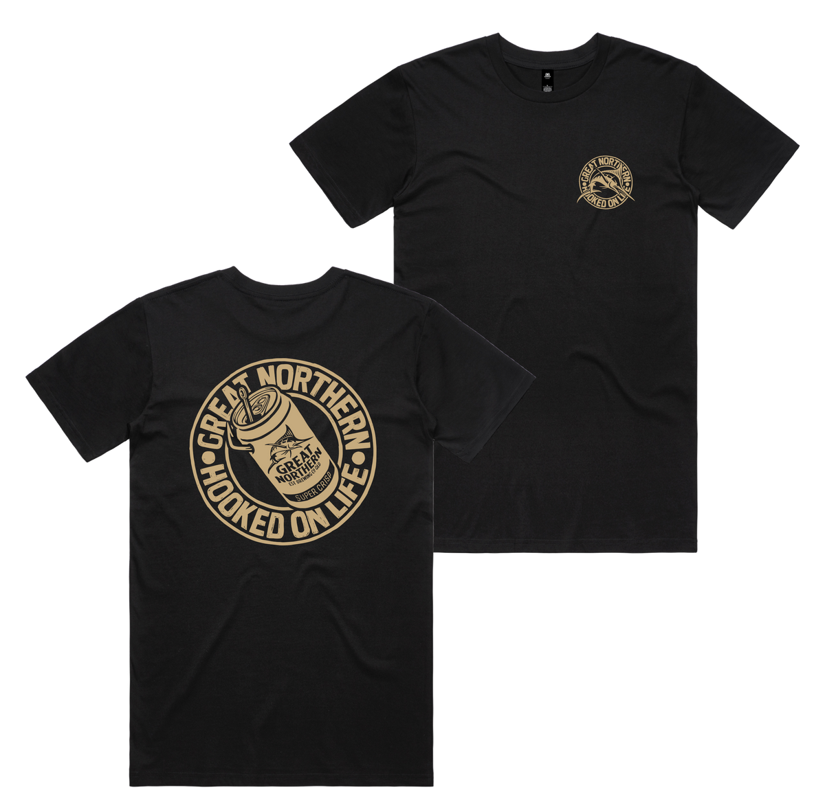 Hooked On Life Tee — Black front & back