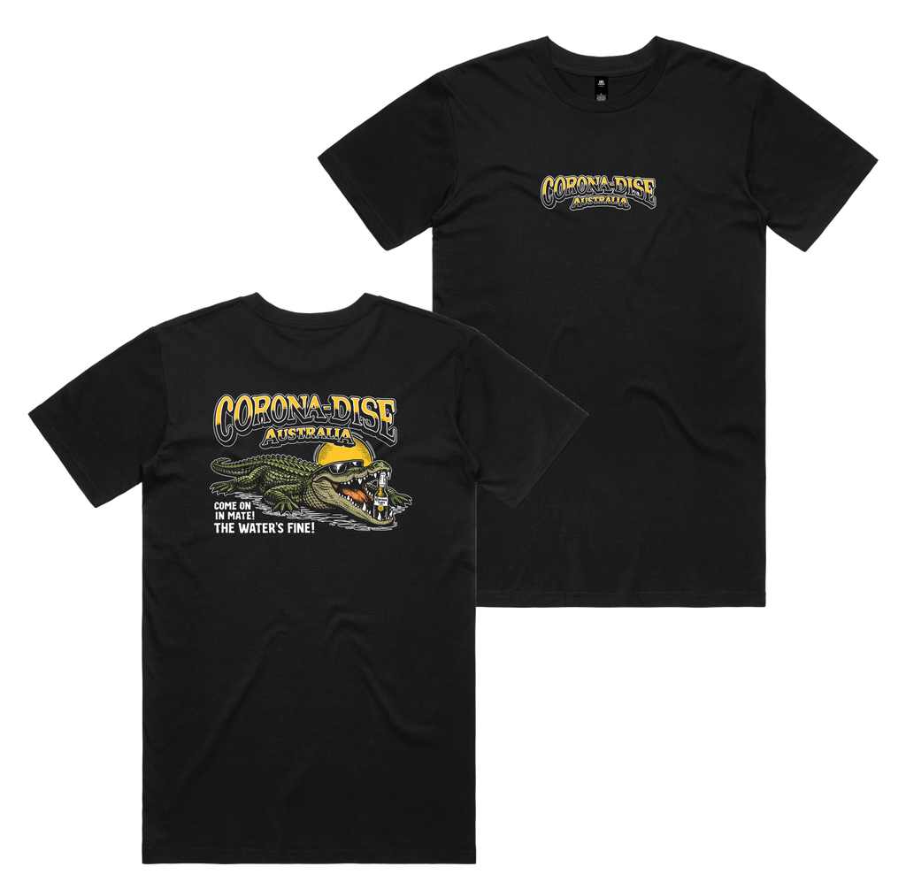 Corona Smile Tee — Black front & back