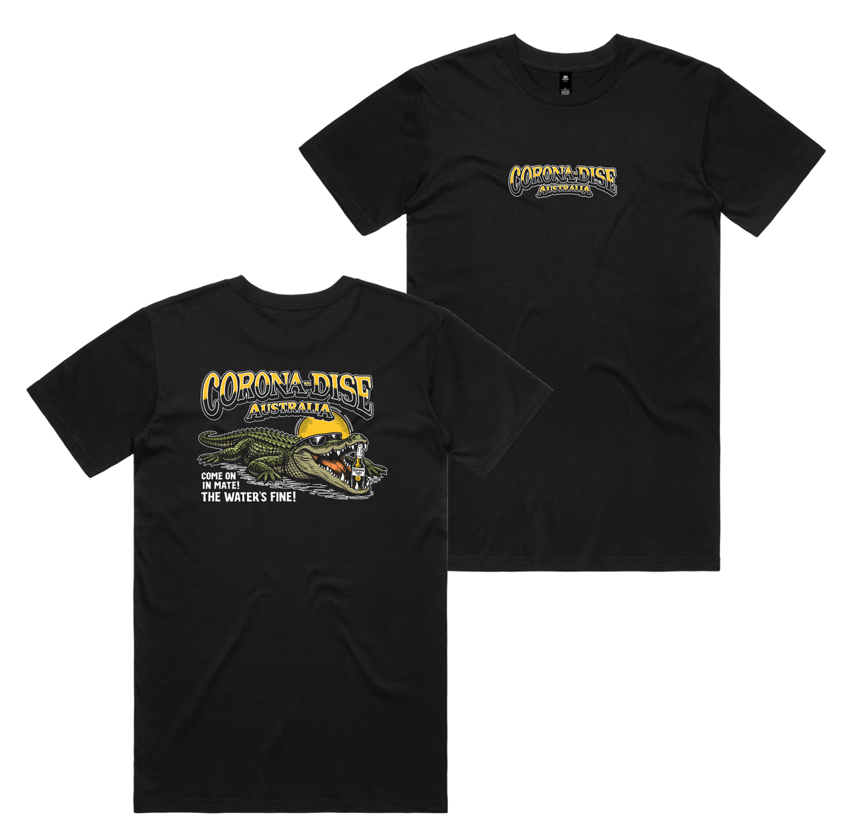 Corona Smile Tee — Black front & back