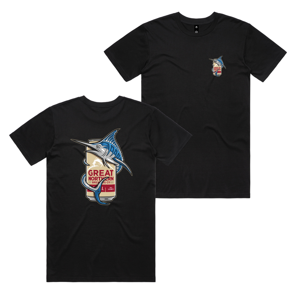 Marlin Hug Tee — Black front & back