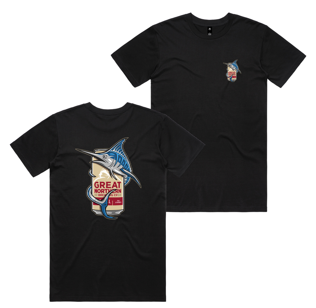 Marlin Hug Tee — Black front & back