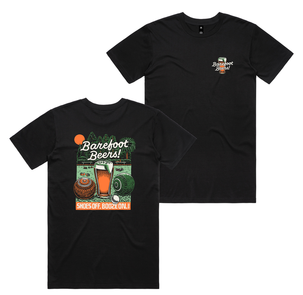 Barefoot Beers Tee — Black front & back