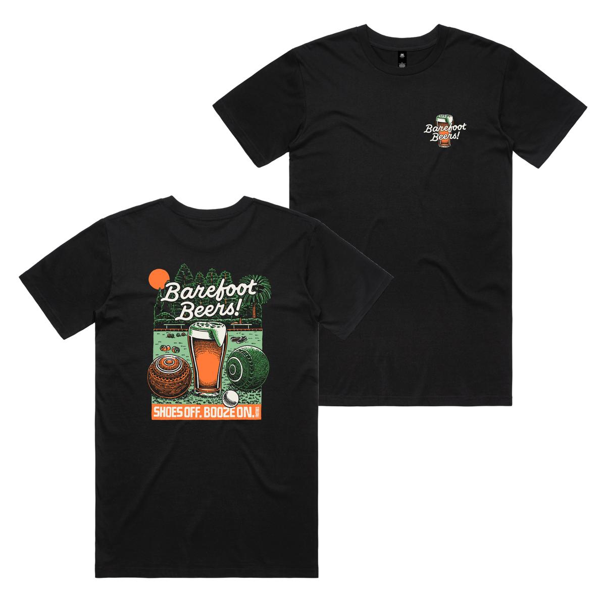 Barefoot Beers Tee — Black front & back