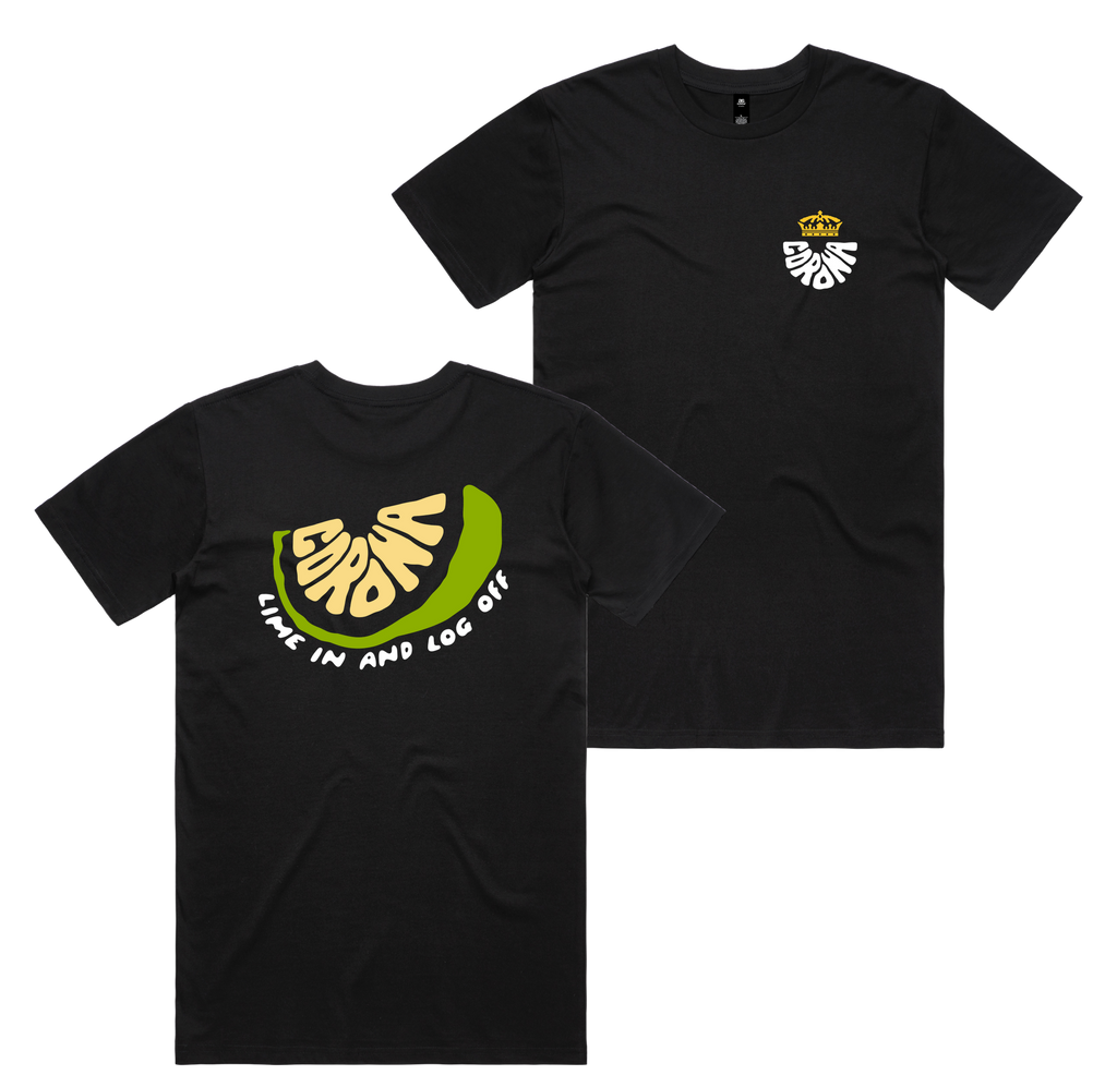 Lime Off Tee — Black front & back
