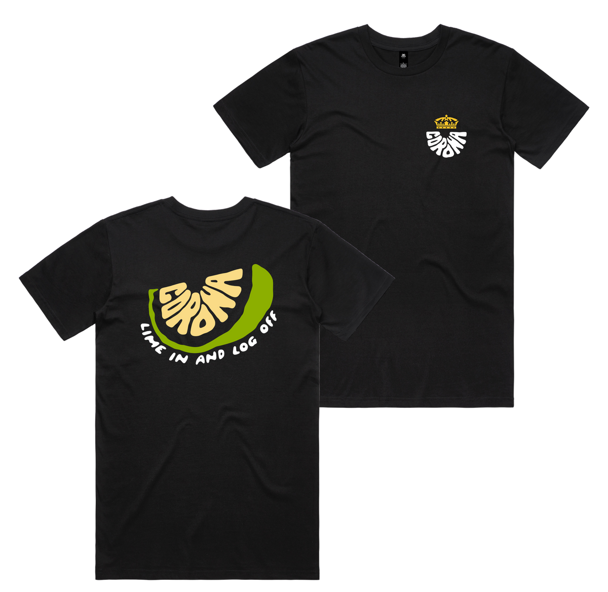 Lime Off Tee — Black front & back
