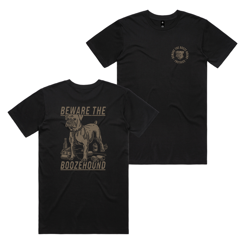 Boozehound Tee — Black front & back