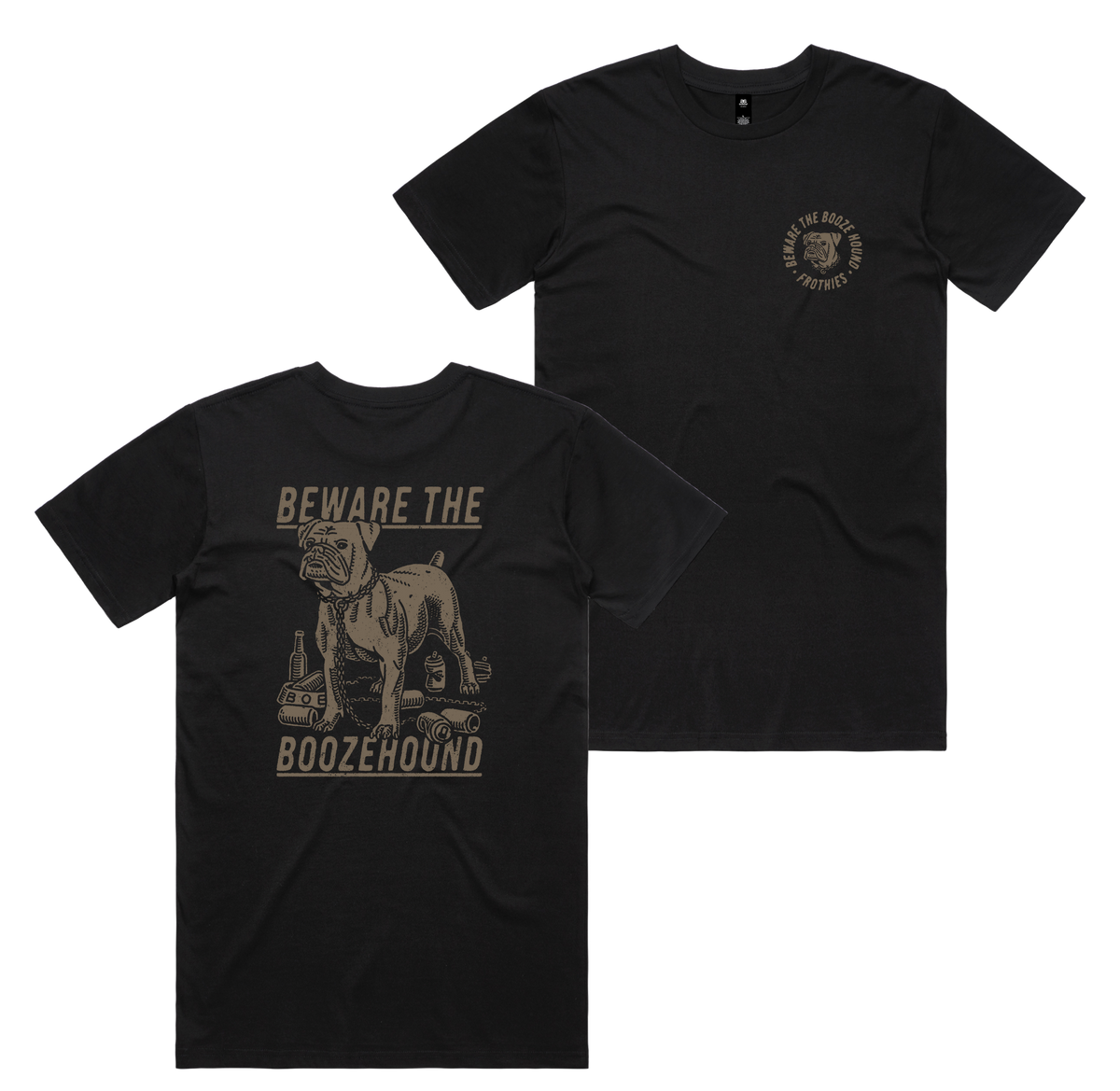 Boozehound Tee — Black front & back