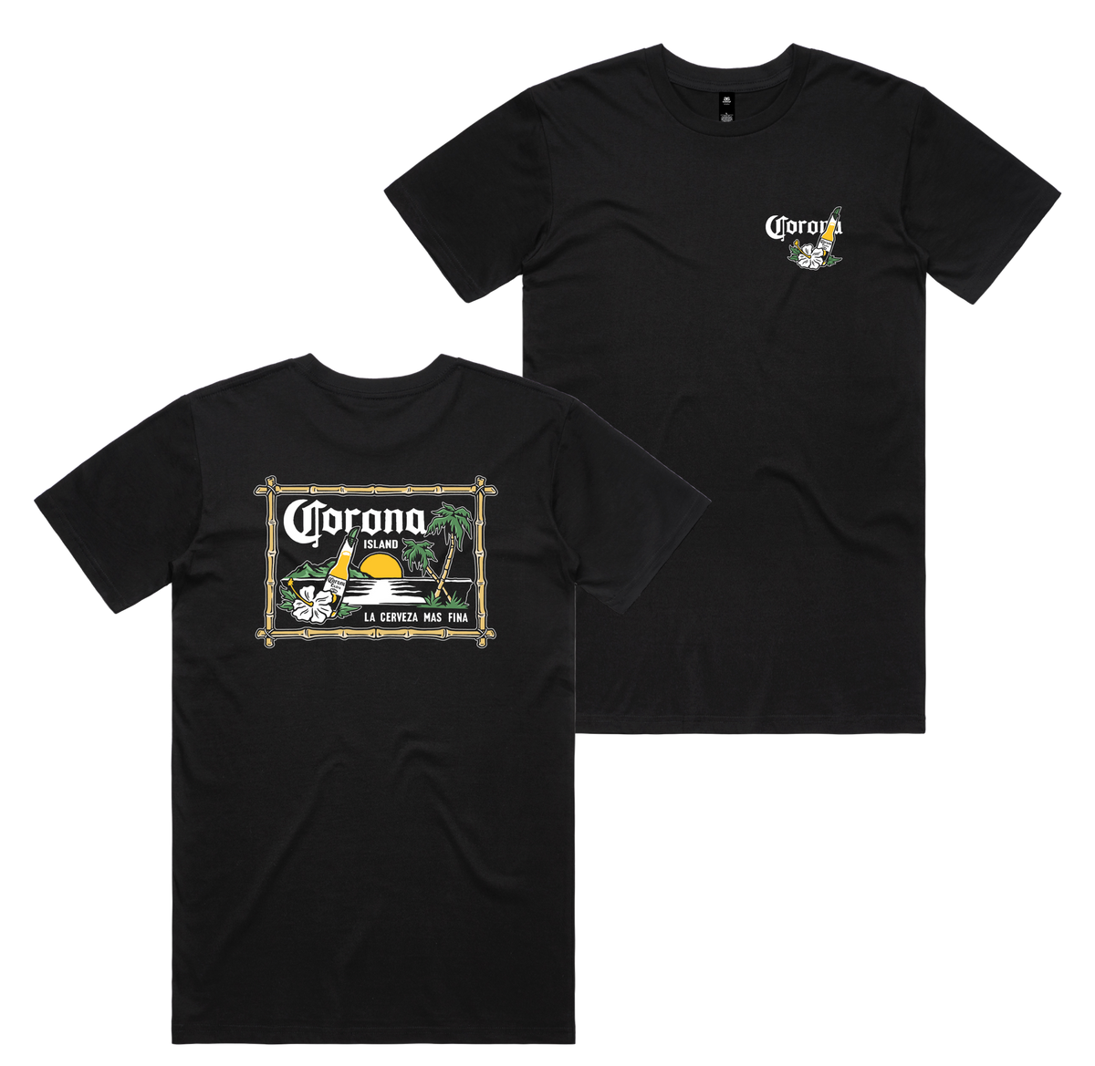 Corona Island Tee — Black front & back