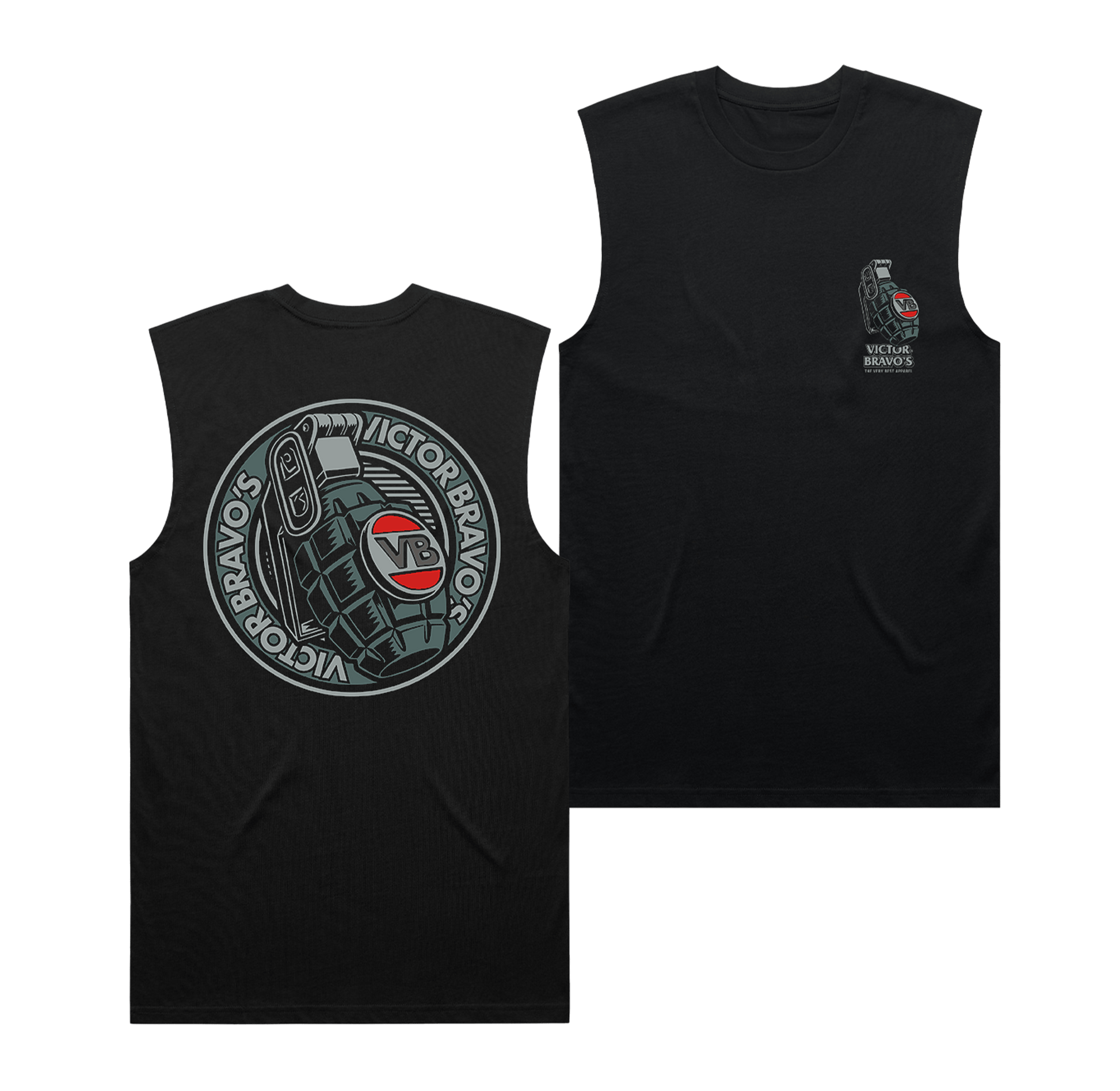 Badge Greenade 2 Muscle Tee Black Muscle Tank Victor Bravo's