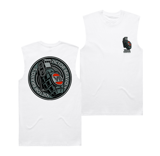 Badge Greenade 2 Muscle Tee White Muscle Tank Victor Bravo's